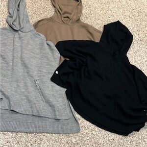 Three Knit bat-wing sleeved Sweaters - Gray, Tan, Black, OS